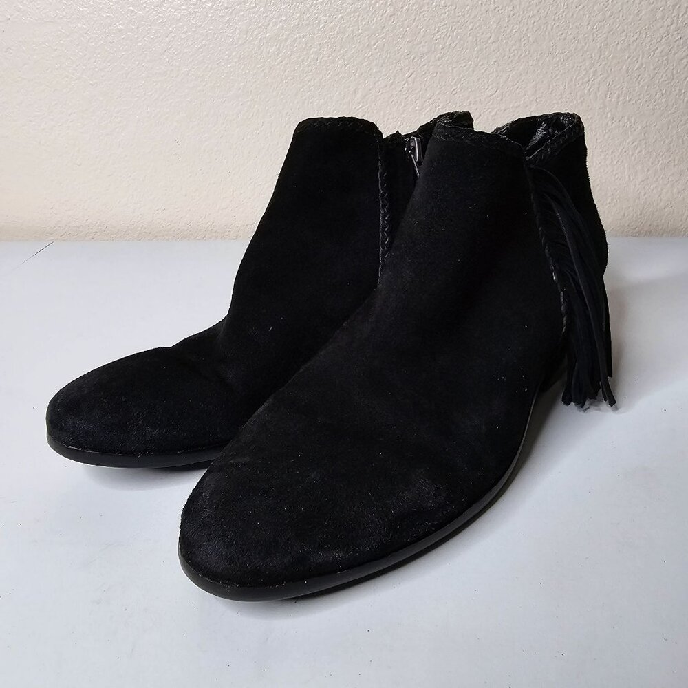 ⚡️Sam Edelman Size 7 Boots Black Suede Leather Paige Ankle Bootie Fringe Western - Picture 2 of 11
